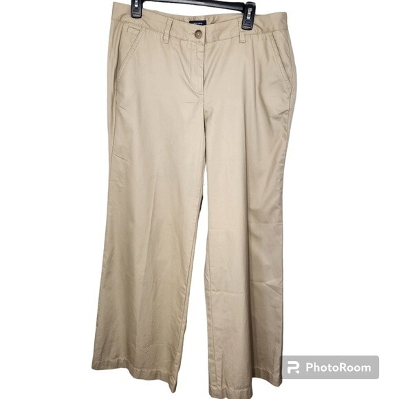 Lands End Pants Womens 12 Chino Khaki Wide Leg Trousers office lightweight - Picture 1 of 10